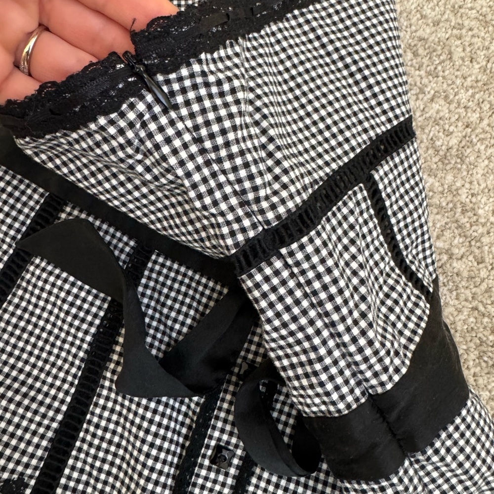 Y2K VINTAGE BEBE Gingham Lace Trim Top Coquette XS - Picture 6 of 12